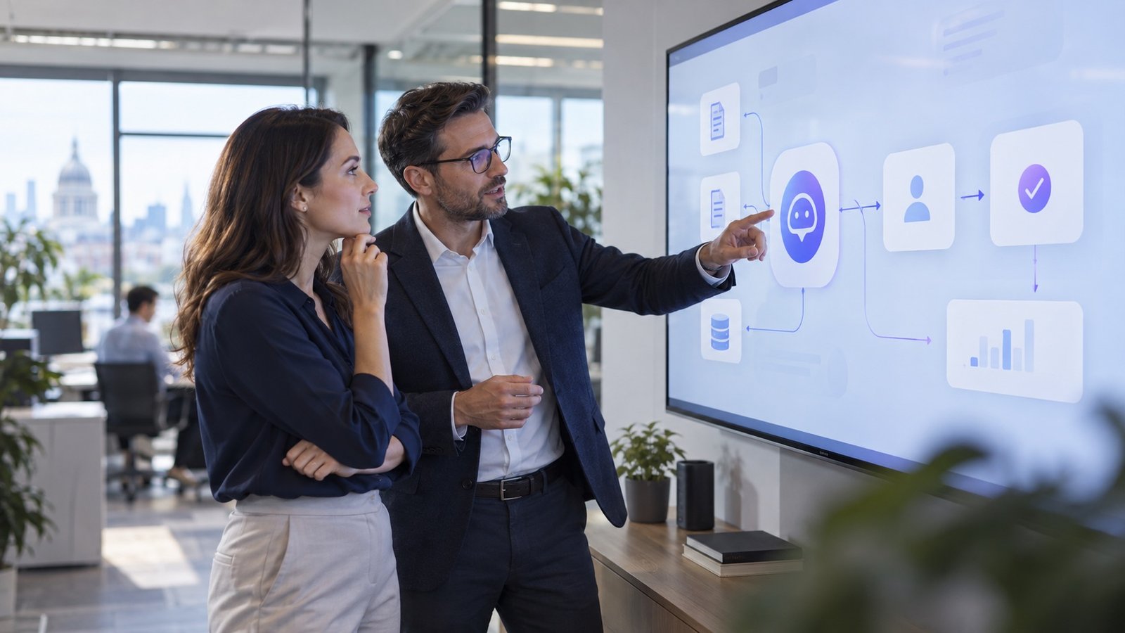 Consultants planning a practical AI automation workflow