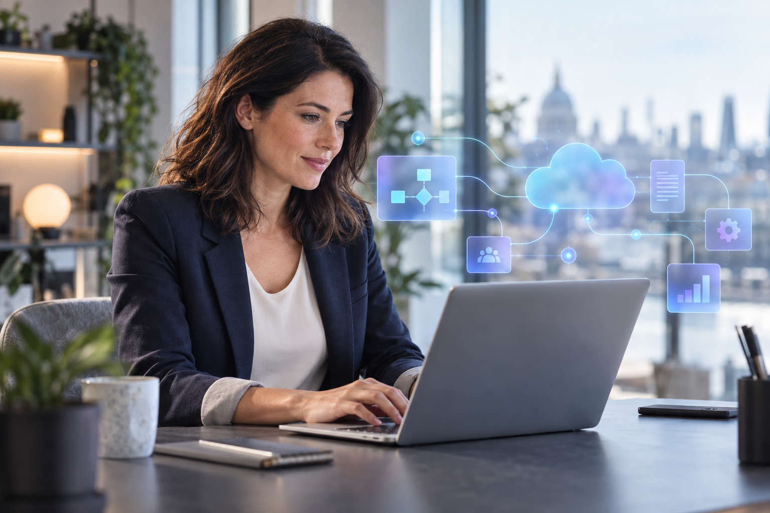 A professional reviewing an intelligent business workflow